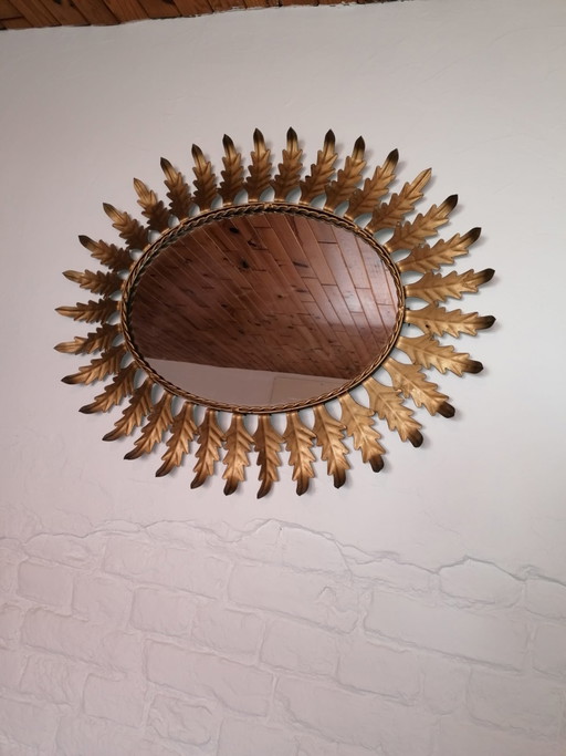 Vintage großer ovaler Sunburst-Spiegel