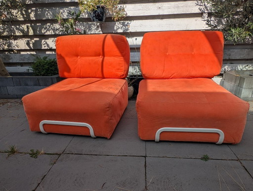 Rares fauteuils Rörberg d'IKEA, conçus par Ulf Quensel (2009) – Orange, lot de 2 – loveseats, polished steel (photo 2 of 6)