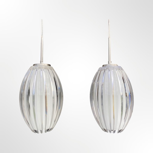2x Lampes pendantes en verre Mid Century | Lampes suspendues vintage | Lampes modernes de la fin du Mid Century, set