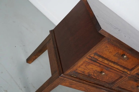 Image 1 of Armoire de pharmacie/classeur ancienne en chêne français, avec portes à charnières, début du XXe siècle