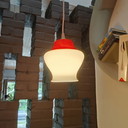 Vintage pendant lamp in opaline glass with red shade – renewed wiring – 60s/70s