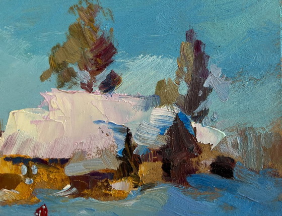 Image 1 of Original Oil Painting Winter Day Landscape Early winter morning