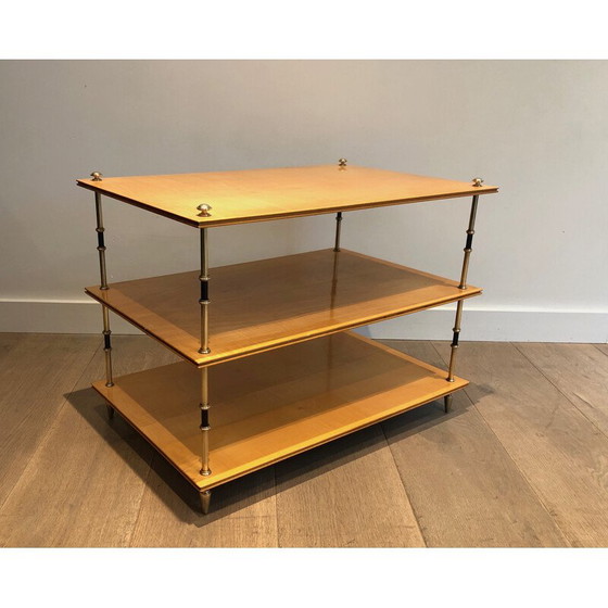 Image 1 of Vintage three-tiered console in sycamore and brass by Jansen, 1940