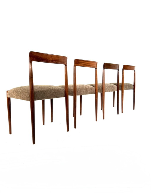 Set Van 4 Vintage Eetkamerstoelen, Lübke ‘70 – Wood, Textile