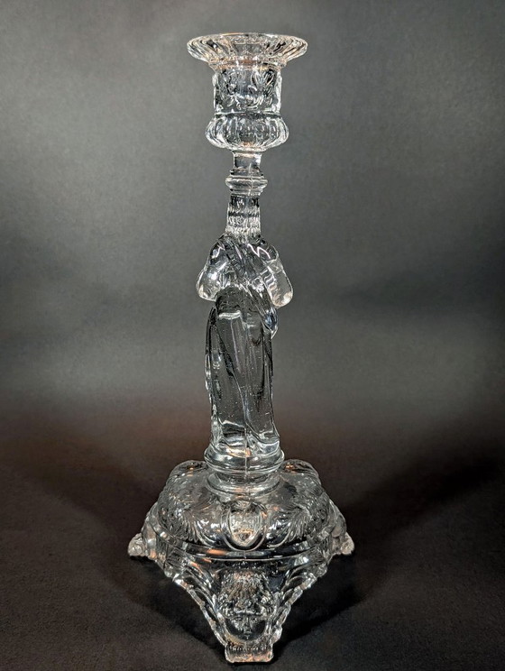 Image 1 of Antique "Sacred Heart" Crystal Candlestick (1900-1930) UV Reactive (Val Saint Lambert/Portieux)