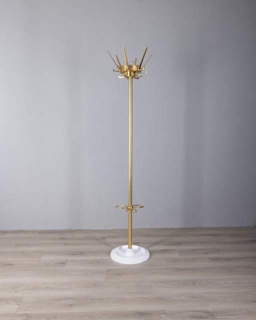 Vintage 1960s floor standing coat rack in golden brass Italian design