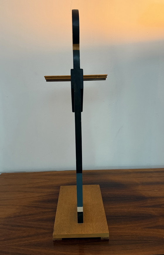 Image 1 of Sculpturaal houten designobject met blad – ca. 76 cm hoog