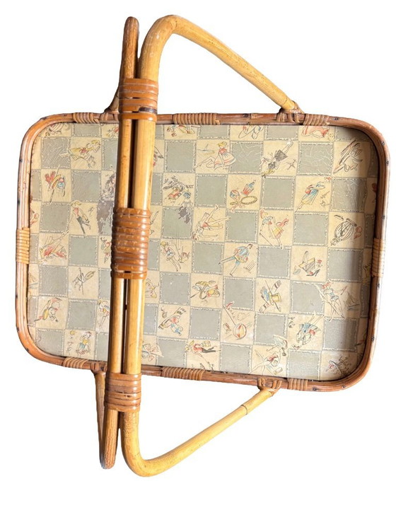Image 1 of Vintage rattan tray with fixed legs