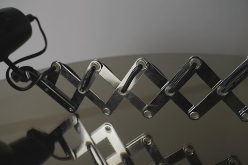 1980s IKEA V9604 Scissor Lamp, Mid-Century Vintage Chrome Wall Light, Bauhaus Accordion Lamp, Adjustable Black Shade