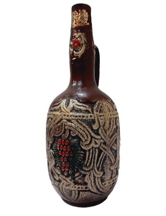 Image 1 of Pichet (ou bouteille ?) en céramique ornée vintage