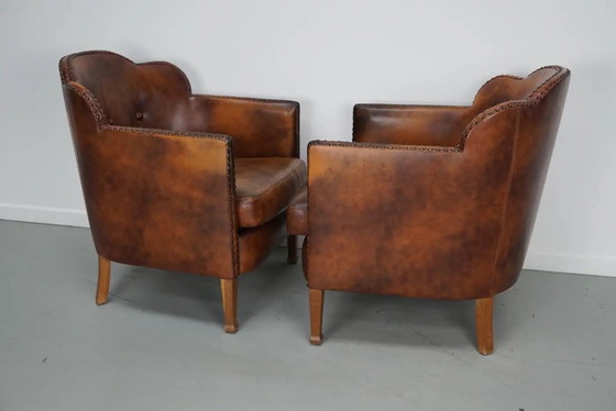 Image 1 of Poltrone club olandesi vintage in pelle color cognac, set da 2