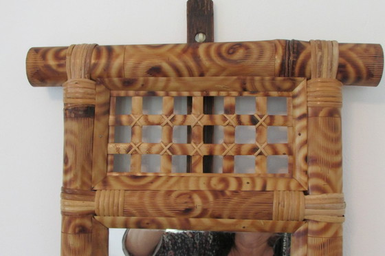 Image 1 of Pair of mirrors, bamboo and woven wicker