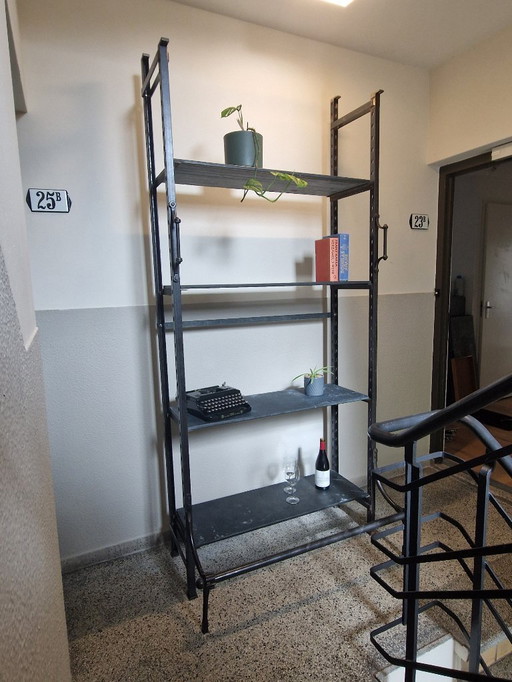 2 pieces vintage, art deco heavy shelving units with slate shelves