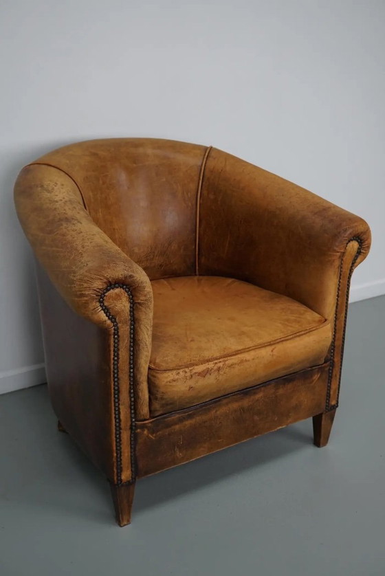 Image 1 of Vintage Nederlandse cognackleurige leren clubfauteuil