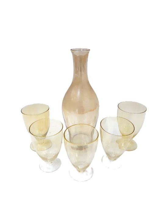 Verre Golden Dreams des années 70 - lot de 5 verres avec une bouteille