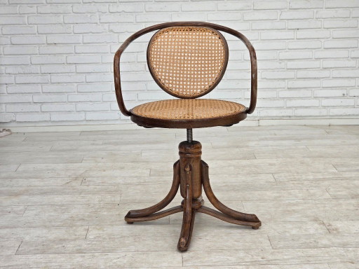 Années 1950, fauteuil pivotant, bois courbé, tissu d'ameublement en maille. – draaistoelen, Metal (photo 2 of 15)
