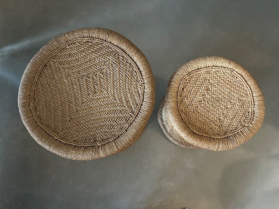 Image 1 of Set of side tables/poufs/plant tables made of bamboo with woven jute