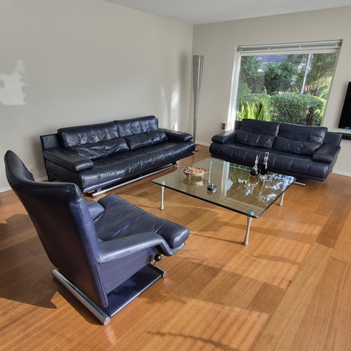 Conjunto completo de asientos Rolf Benz 6500: 2 sofás, sillón y mesa de centro. – bankstel, Leather