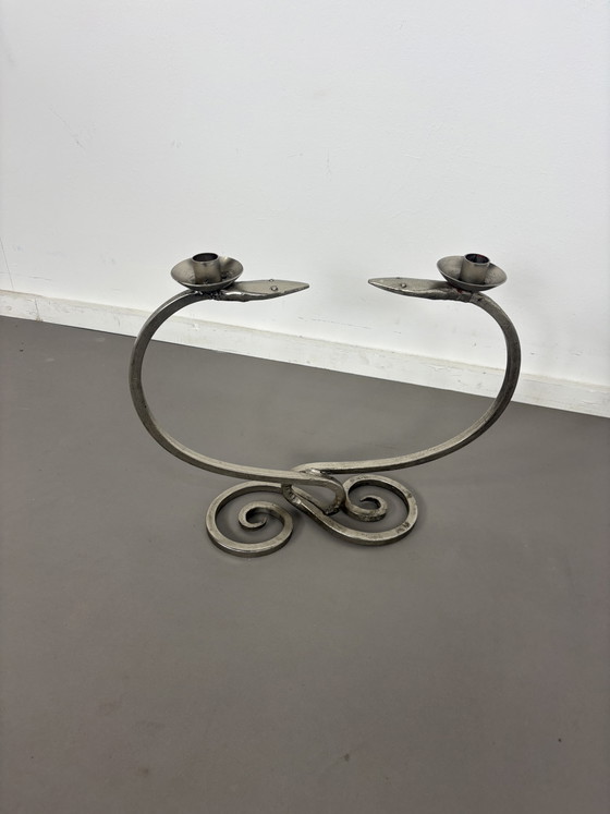 Image 1 of Set of 2 Vintage Metal Serpentine Candleholders