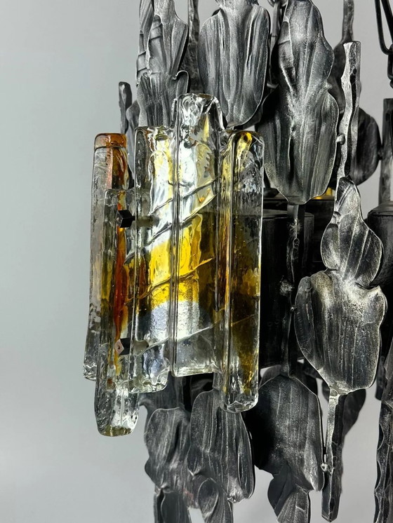 Image 1 of 60s 70s Brutalistische kroonluchter plafondlamp Tom Ahlström & Hans Ehrlich