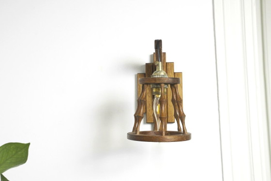 Image 1 of Set van twee Spaanse wandlampen, vintage houten lantaarnlampen, mediterrane verlichting in art-deco-stijl.