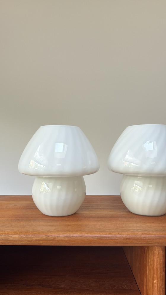 Image 1 of Vintage mushroom swirl lamps made of opaline glass
