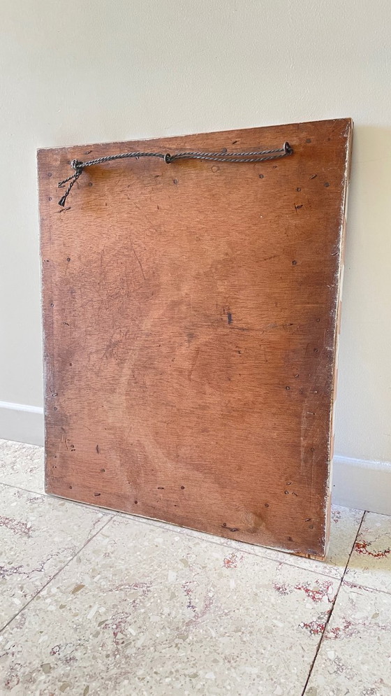 Image 1 of Antieke handbeschilderde houten spiegel