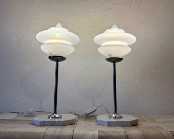 Paire de lampes Space Age - Design - Vintage - Murano - Années 70, Verre, Métal, Blanc, Modern (photo 10 sur 12)