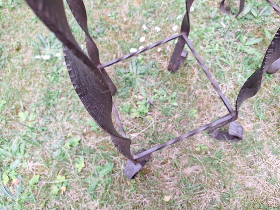 Image 1 of Coppia di colonne brutaliste in ferro battuto e marmo venato, anni '60