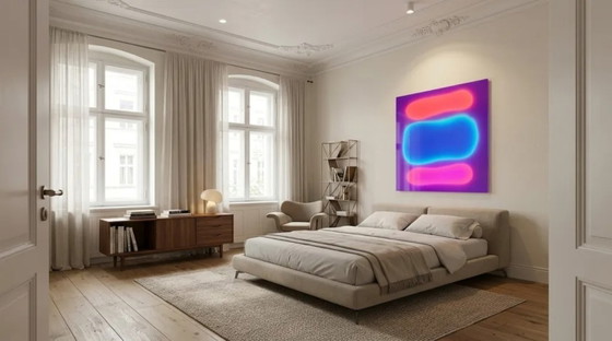 Pittura astratta a campi di colore, geometria – gioco di colori, neon | Arte fluorescente | Vetro acrilico (photo 4 of 5)