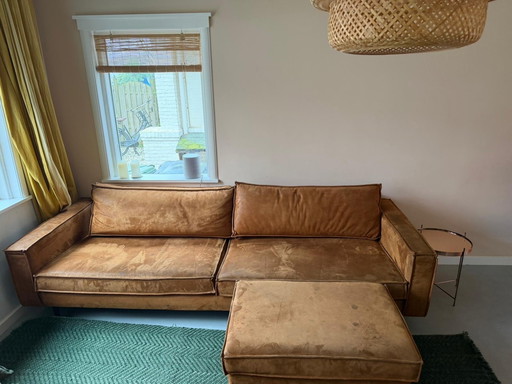 Comfortabele 3-zitsbank met hocker