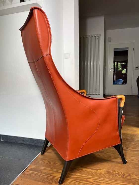 Image 1 of Giorgetti Progetti Set van twee fauteuils – Rood leer / Rood leer (2 stuks)