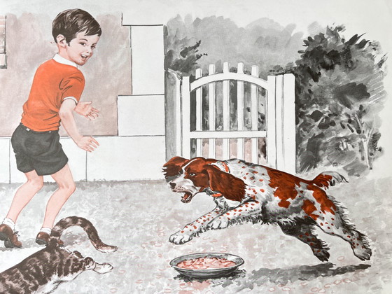 Old French school poster MDI, 1970: Dog, cat / School run – Art Prints, Vintage (photo 9 of 12)