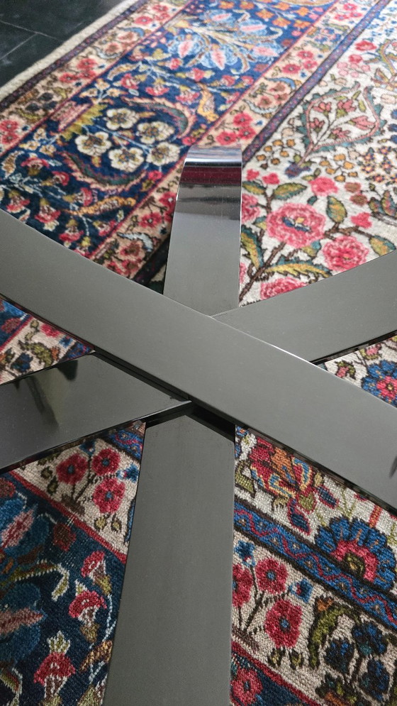 Vintage sculptural coffee table, chrome & glass, Ø 105 cm, Space Age style, Silver (photo 12 of 12)