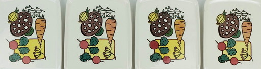 set of 4 waechtersbach SNACK PLATTERS vegetable plate ceramic with wooden insert 1950s 60s