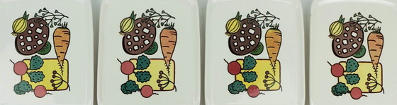 Image 1 of set of 4 waechtersbach SNACK PLATTERS vegetable plate ceramic with wooden insert 1950s 60s