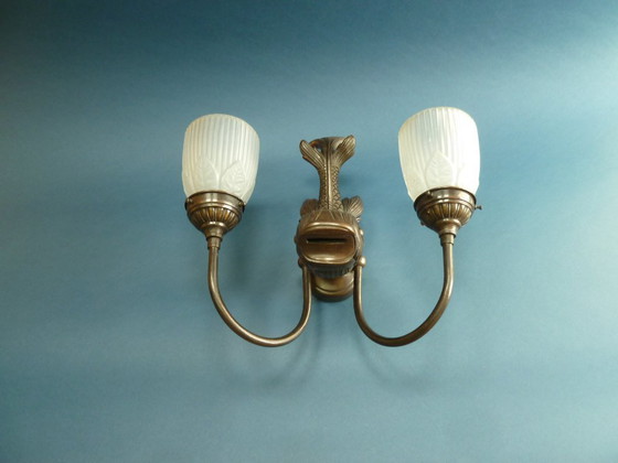 Image 1 of lampada da parete doppia a delfino in bronzo art déco