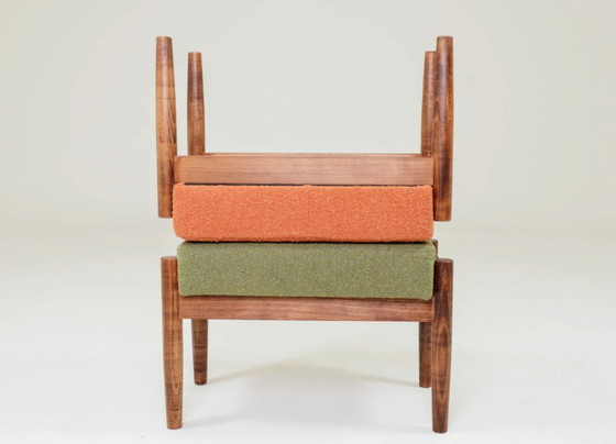 Image 1 of Kids stools set of 2 green orange bouclé children chairs 