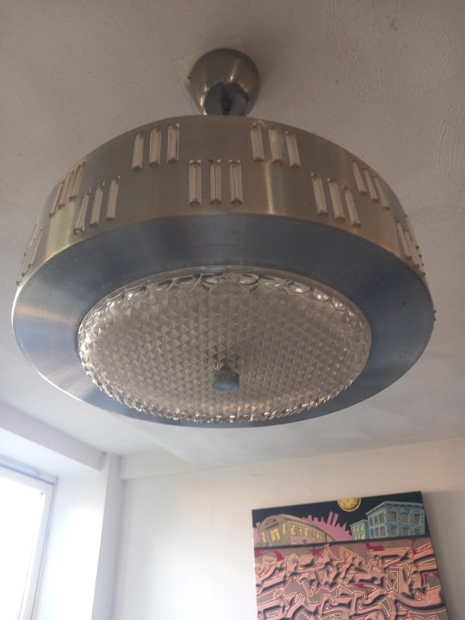 Pendelleuchte im Weltraumzeitalter – hanglampen, polished steel, Glass