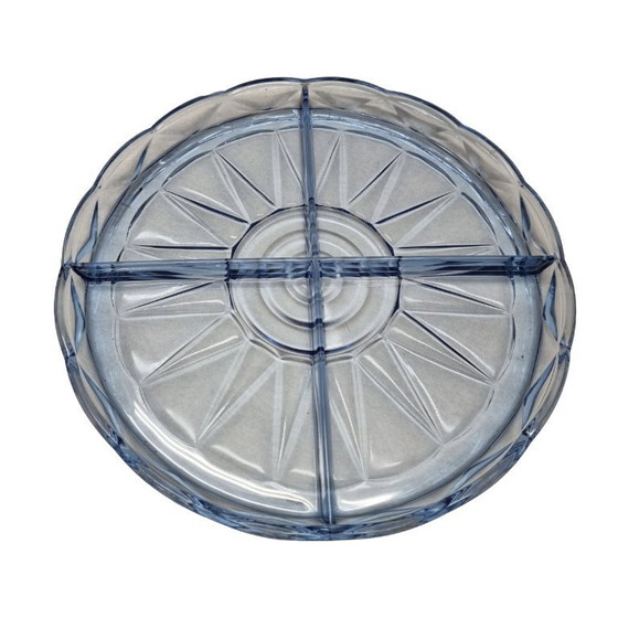 Image 1 of balance à compartiments en verre bleu vintage