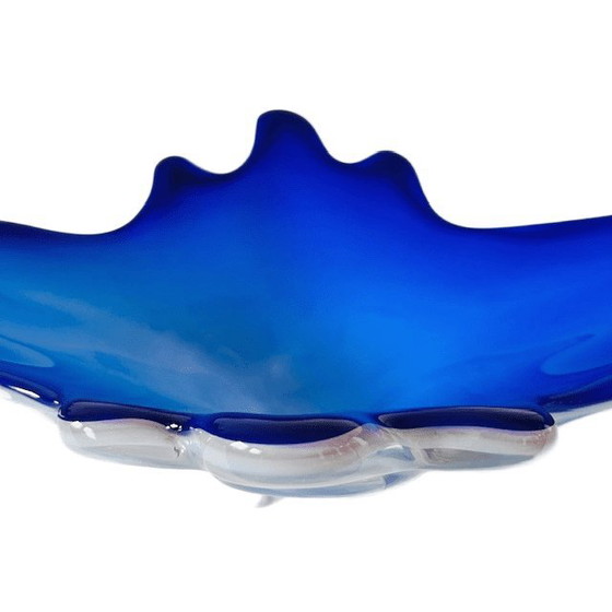 Image 1 of Ciotola vintage XL in vetro di Murano blu bianco trasparente metà anni '70