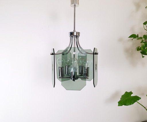 Large Mid-Century Chandelier / Vintage Pendant Light / Elegant Light Fixture / Yugoslavia 1970s / Hanging Lamp