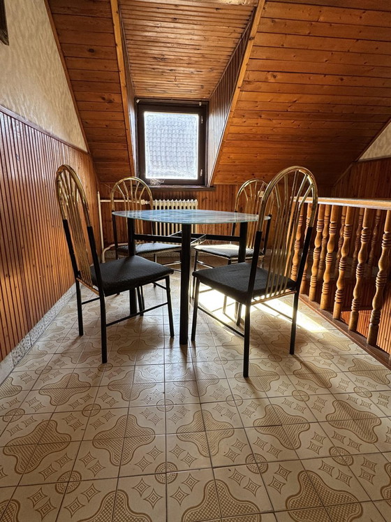Vintage Brass and Black Wood Dining Set, 1970s, Set of 5, Retro (photo 3 of 7)
