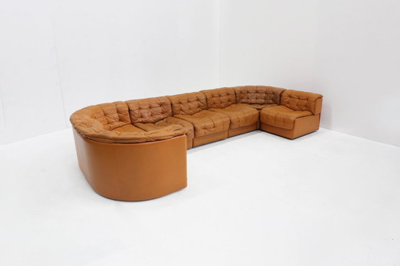 Image 1 of Vintage De Sede DS 11 modulaire bank, cognac patchwork leer, set van 7