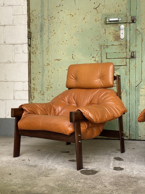Image 1 of PERCIVAL LAFER | Fauteuil lounge MP-41 en cuir cognac, fabriqué au Brésil, lot de 2, rare