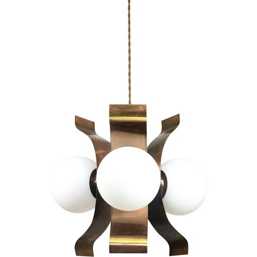 Vintage minimalist copper chandelier, 1970s