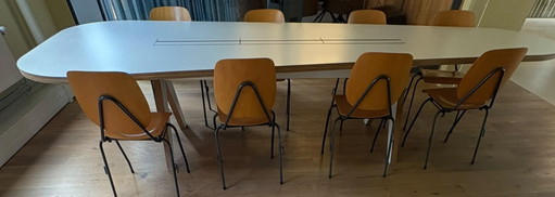 Large Oval White Conference Table with Cable Tray – eettafels, Wood, lamine