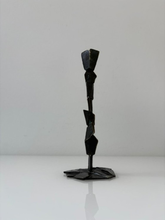 Vintage Brutalist Candle Holder with Patina, Metal, Brown, Abstract (photo 11 of 14)