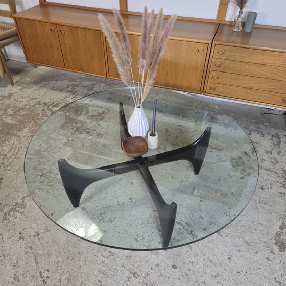 Image 1 of Vintage jaren 50-60 space age design salontafel glas en hout