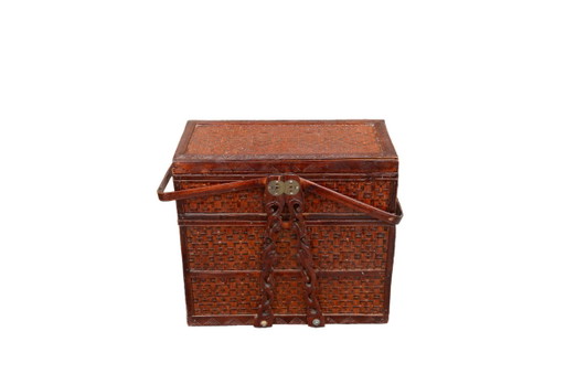 Panier de pique-nique en rotin du XXème siècle, 28x15x23cm – decoratieve objecten, Rattan, Wood (photo 2 of 12)